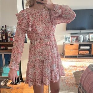 Storets Long Sleeve Floral Pink Ruffle Dress Size S/M